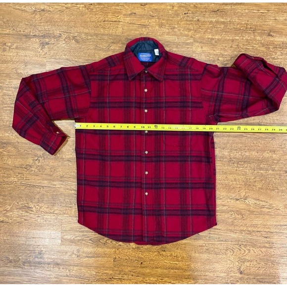 Pendleton Plaid‎ Black Red Pure Virgin Wool Button Up Flannel USA Shirt Men's M - Picture 7 of 7